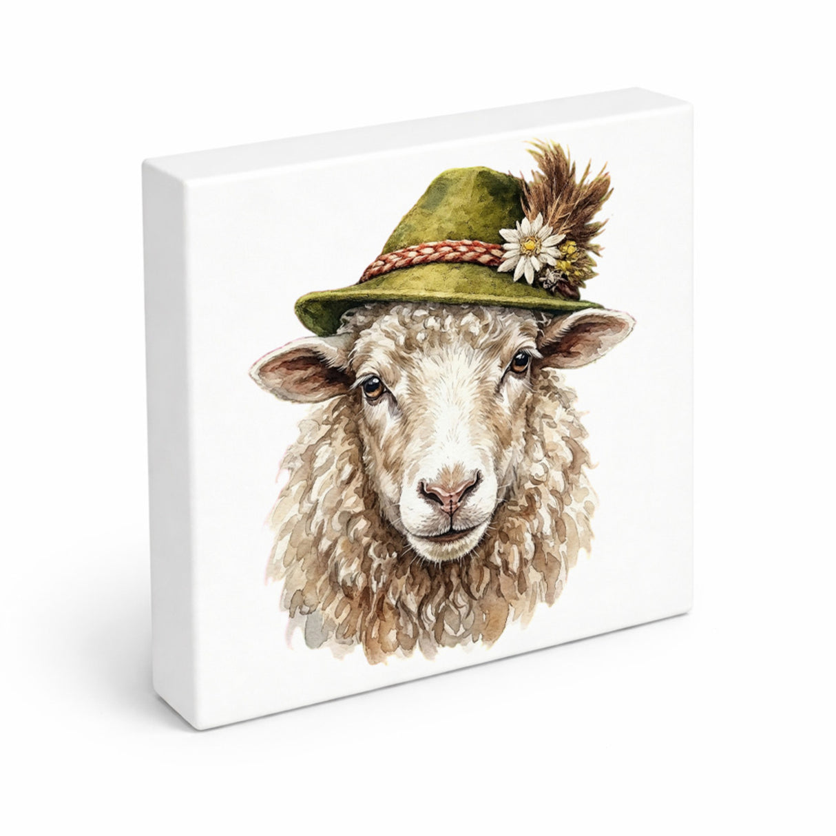 Trachtenhut Alm-Tiere Schaf Holzbild in 10x10 cm zum Stellen oder Aufhängen