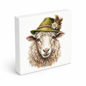 Trachtenhut Alm-Tiere Schaf Holzbild in 10x10 cm zum Stellen oder Aufhängen
