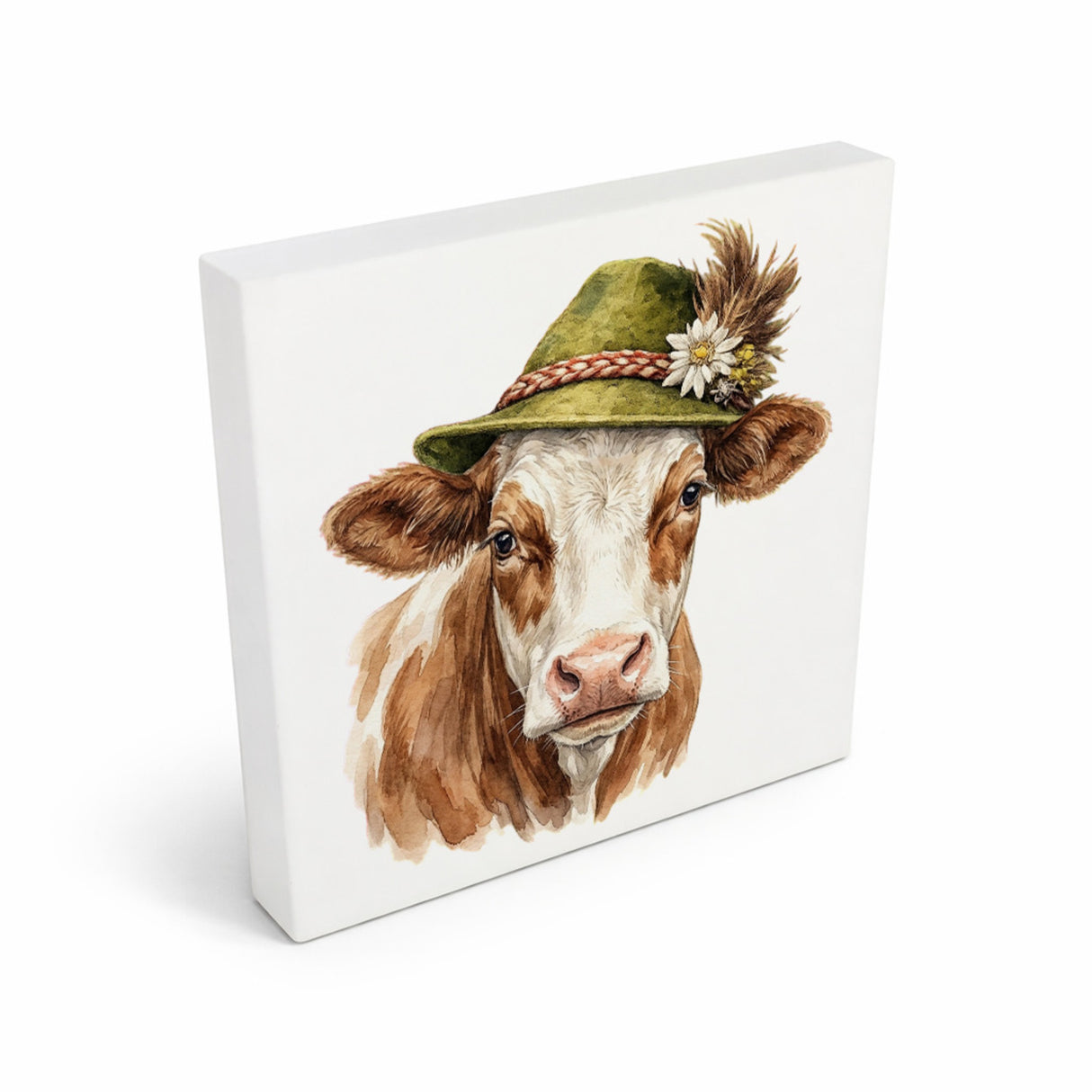 Trachtenhut Alm-Tiere Kuh Holzbild in 10x10 cm zum Stellen oder Aufhängen