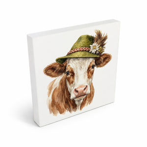 Trachtenhut Alm-Tiere Kuh Holzbild in 10x10 cm zum Stellen oder Aufhängen