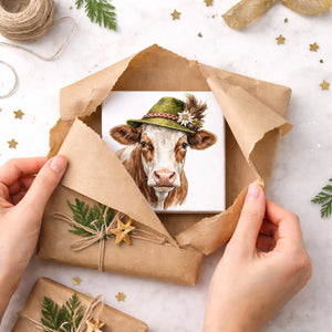 Trachtenhut Alm-Tiere Kuh Holzbild in 10x10 cm zum Stellen oder Aufhängen
