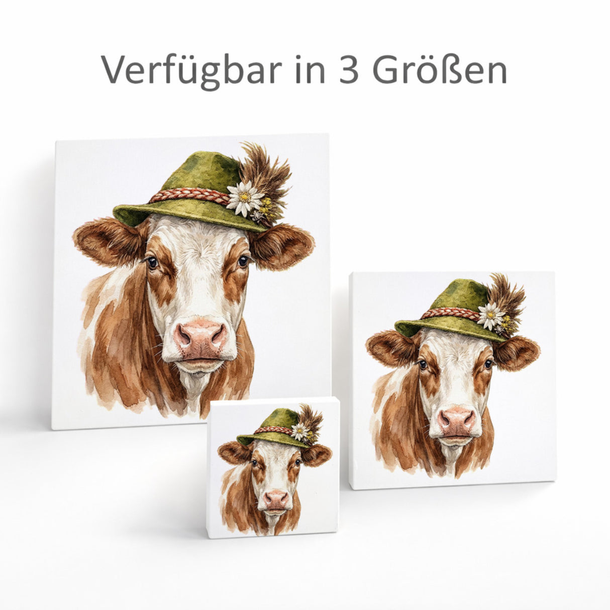 Trachtenhut Alm-Tiere Kuh Holzbild in 10x10 cm zum Stellen oder Aufhängen