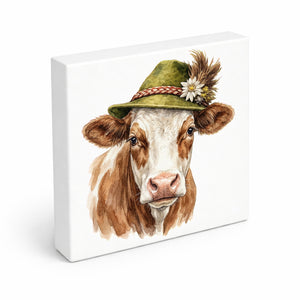 Trachtenhut Alm-Tiere Kuh Holzbild in 10x10 cm zum Stellen oder Aufhängen