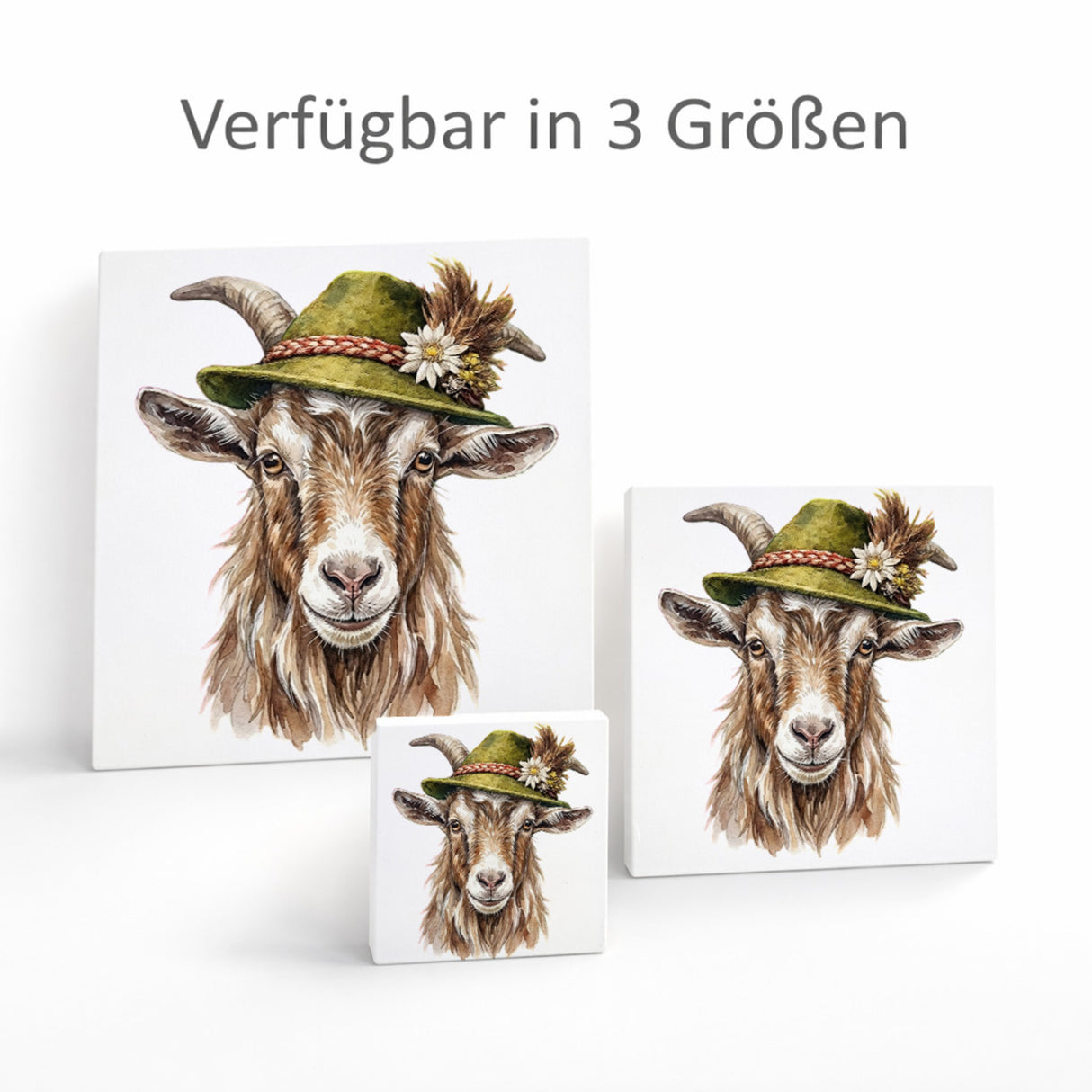 Trachtenhut Alm-Tiere Ziegen Holzbild in 10x10 cm zum Stellen oder Aufhängen