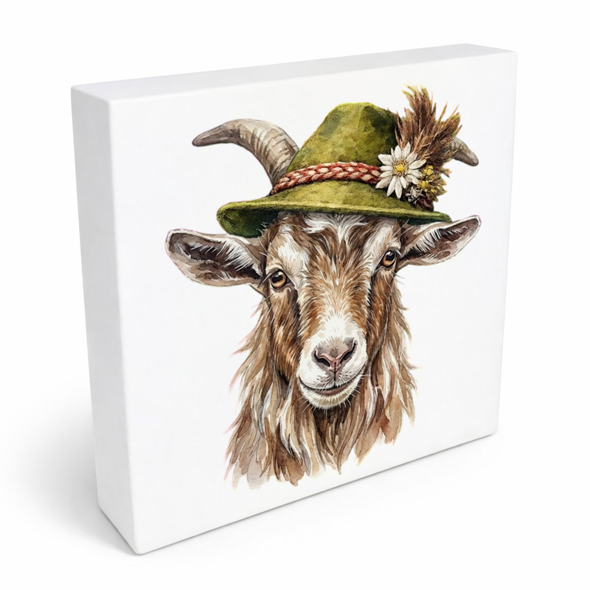 Trachtenhut Alm-Tiere Ziegen Holzbild in 10x10 cm zum Stellen oder Aufhängen