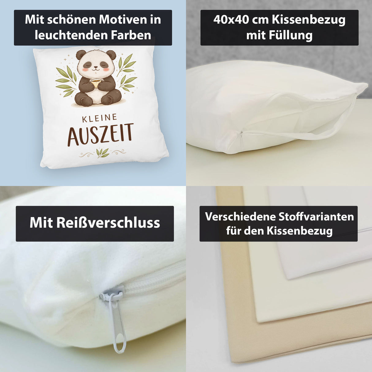 Panda mit Bambusblätter Kleine Auszeit Kissen für Pandafans