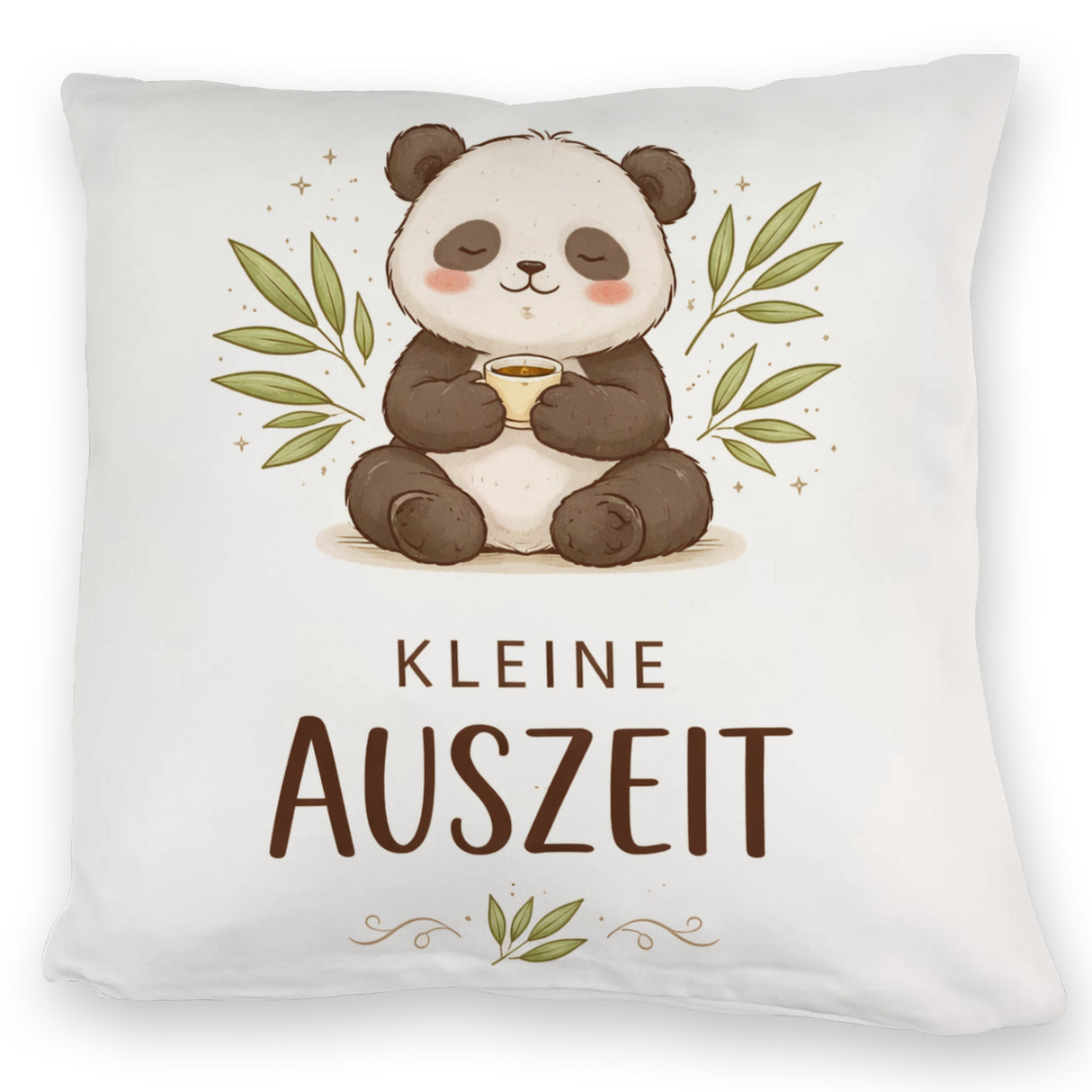 Panda mit Bambusblätter Kleine Auszeit Kissen für Pandafans