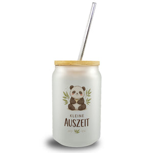 Panda mit Bambusblätter Kleine Auszeit Trinkglas mit Bambusdeckel für Pandafans