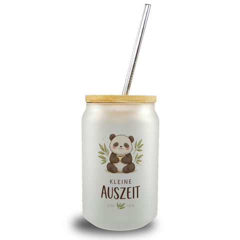 Panda mit Bambusblätter Kleine Auszeit Trinkglas mit Bambusdeckel für Pandafans