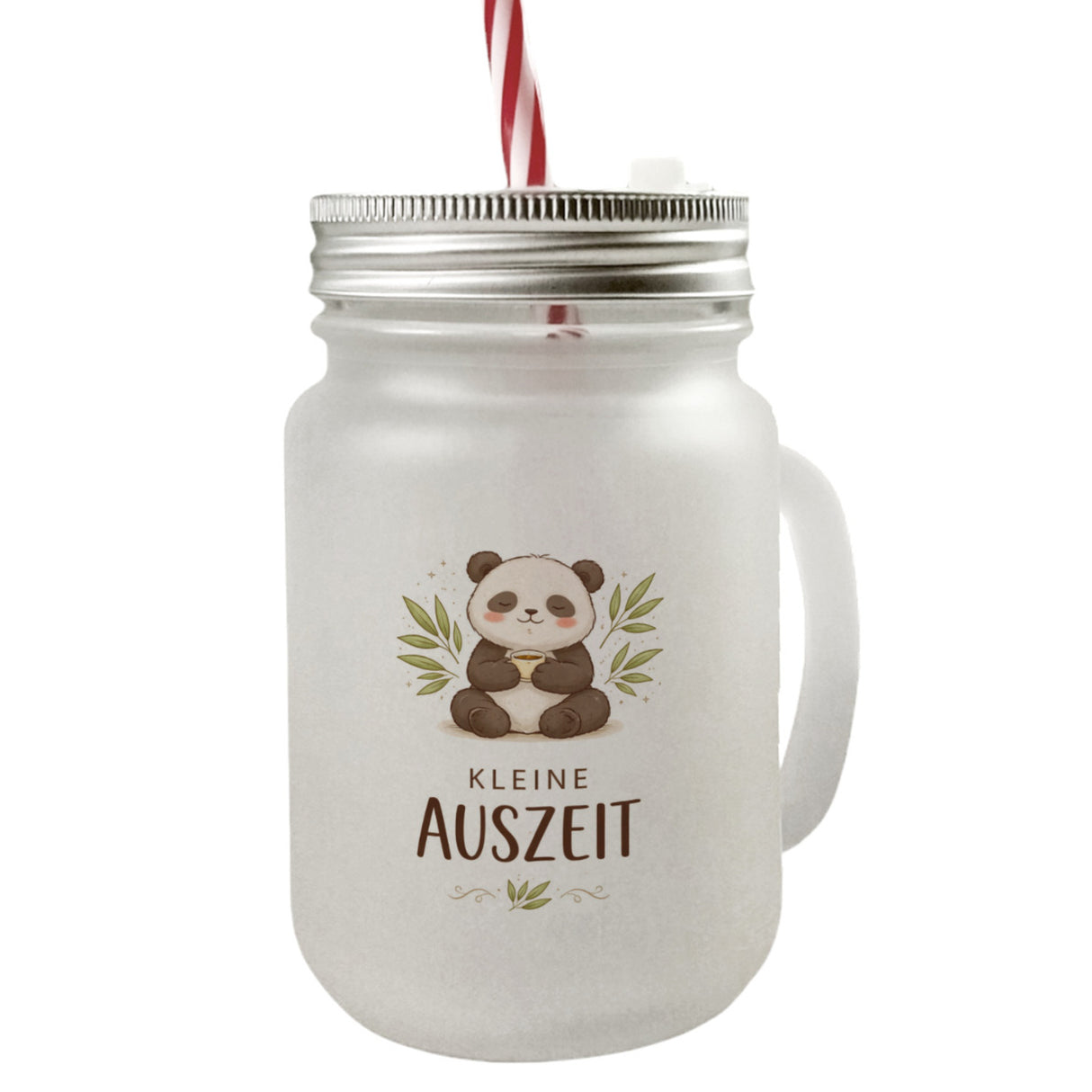 Panda mit Bambusblätter Kleine Auszeit Trinkglas mit Bambusdeckel für Pandafans