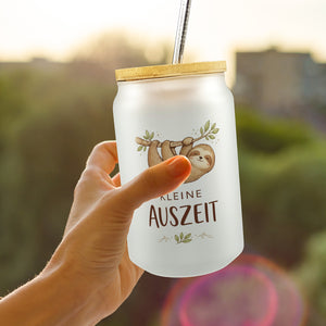 Faultier an Ast kleine Auszeit Trinkglas mit Bambusdeckel