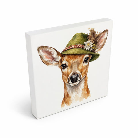 Trachtenhut Wald-Tiere Reh Holzbild in 10x10 cm zum Stellen oder Aufhängen