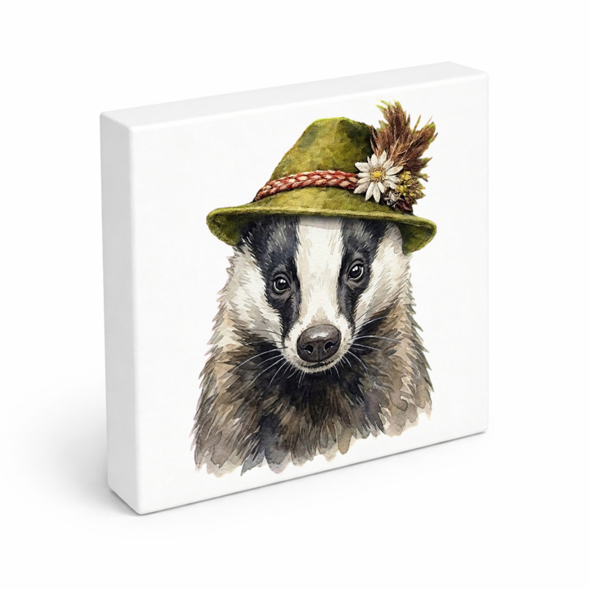 Trachtenhut Wald-Tiere Dachs Holzbild in 10x10 cm zum Stellen oder Aufhängen