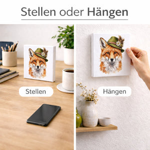 Trachtenhut Wald-Tiere Fuchs Holzbild in 10x10 cm zum Stellen oder Aufhängen