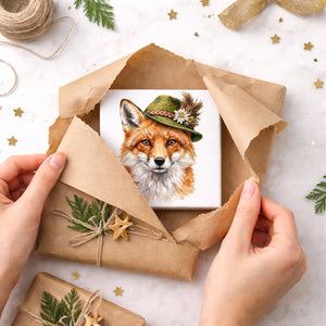 Trachtenhut Wald-Tiere Fuchs Holzbild in 10x10 cm zum Stellen oder Aufhängen