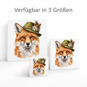 Trachtenhut Wald-Tiere Fuchs Holzbild in 10x10 cm zum Stellen oder Aufhängen