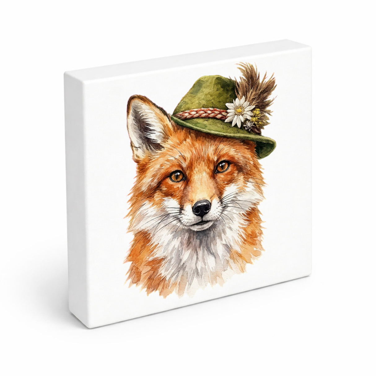 Trachtenhut Wald-Tiere Fuchs Holzbild in 10x10 cm zum Stellen oder Aufhängen