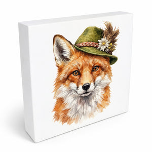 Trachtenhut Wald-Tiere Fuchs Holzbild in 10x10 cm zum Stellen oder Aufhängen
