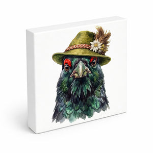 Trachtenhut Feder-Tiere Auerhahn Holzbild in 10x10 cm zum Stellen oder Aufhängen