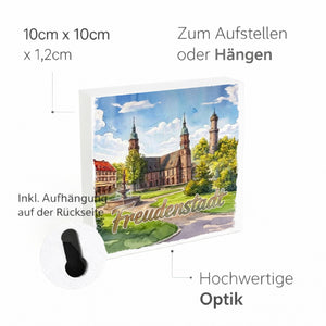 Freudenstadt Kirche Aquarell Holzbild in 10x10 cm zum Stellen oder Aufhängen für Kunstliebhaber