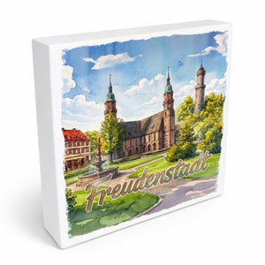 Freudenstadt Kirche Aquarell Holzbild in 10x10 cm zum Stellen oder Aufhängen für Kunstliebhaber