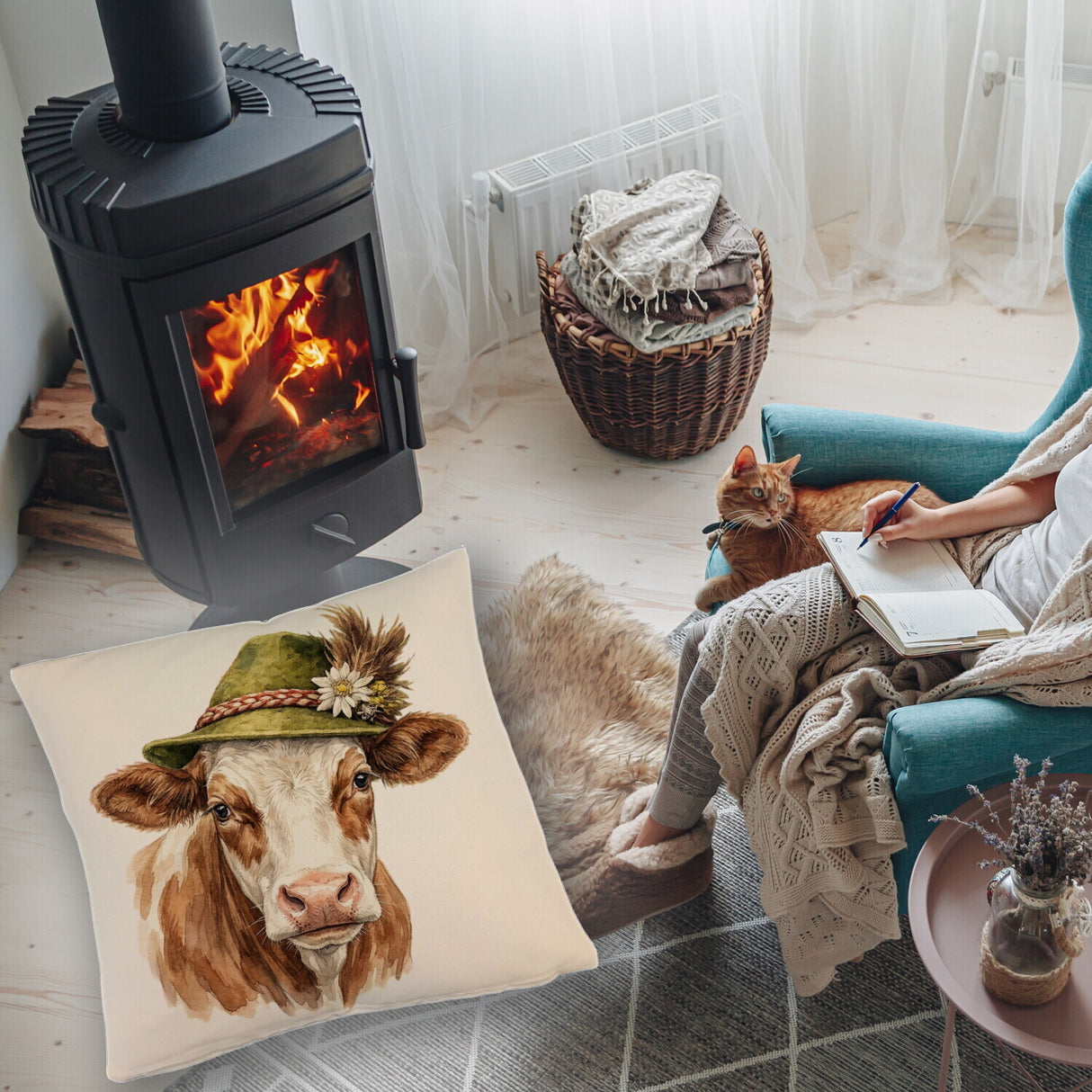 Kuh mit alpenländischem Trachtenhut Kissen