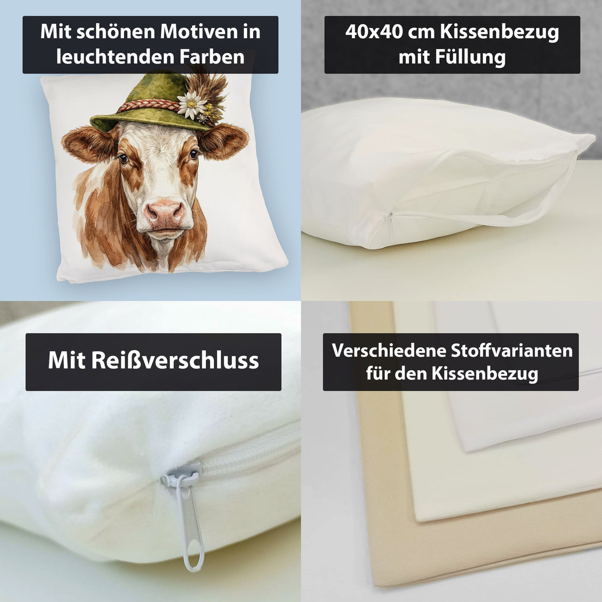 Kuh mit alpenländischem Trachtenhut Kissen