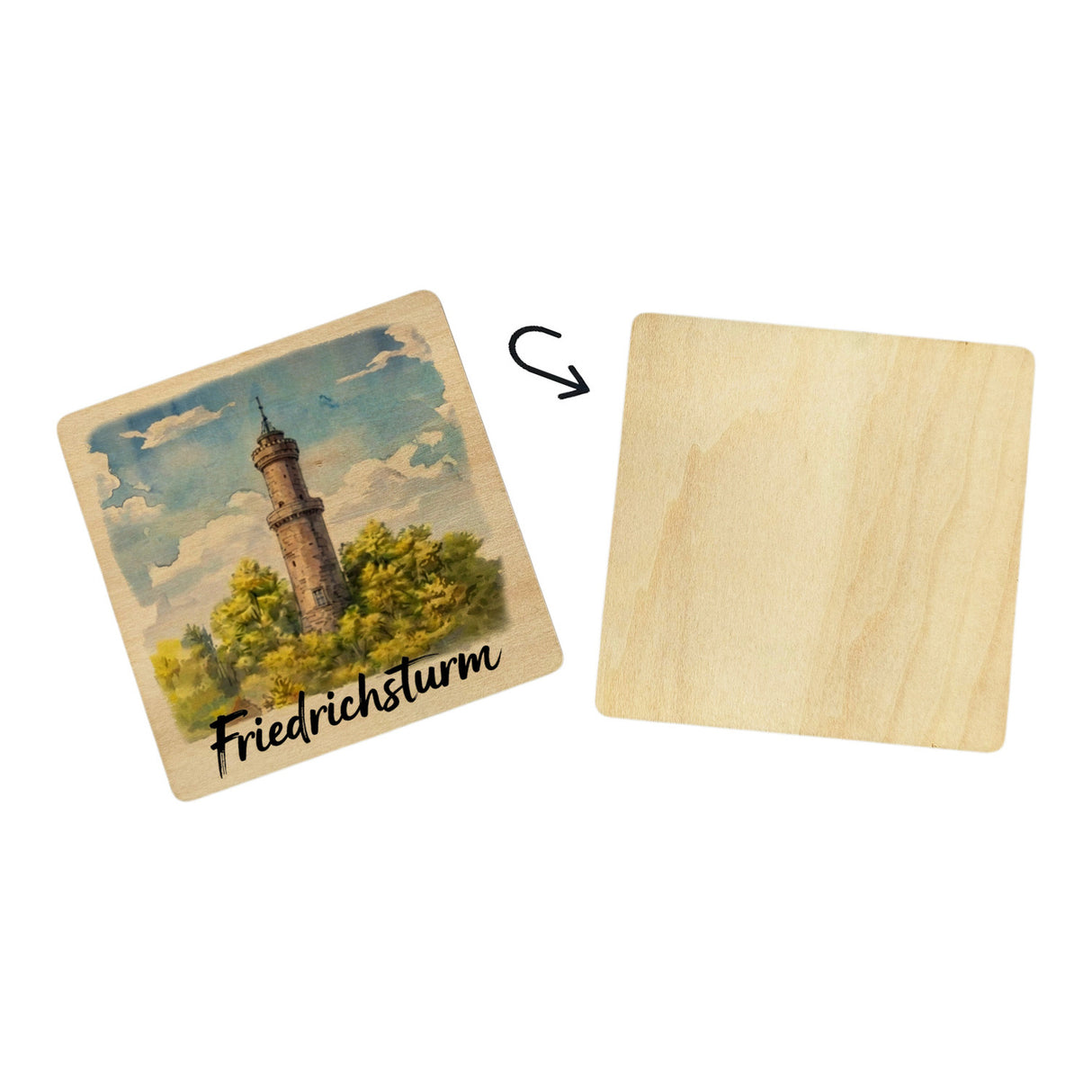 Friedrichsturm Freudenstadt Aquarell 6er Set Untersetzer aus Holz