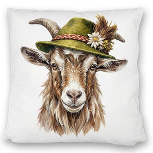 Ziege mit alpenländischem Trachtenhut Kissen