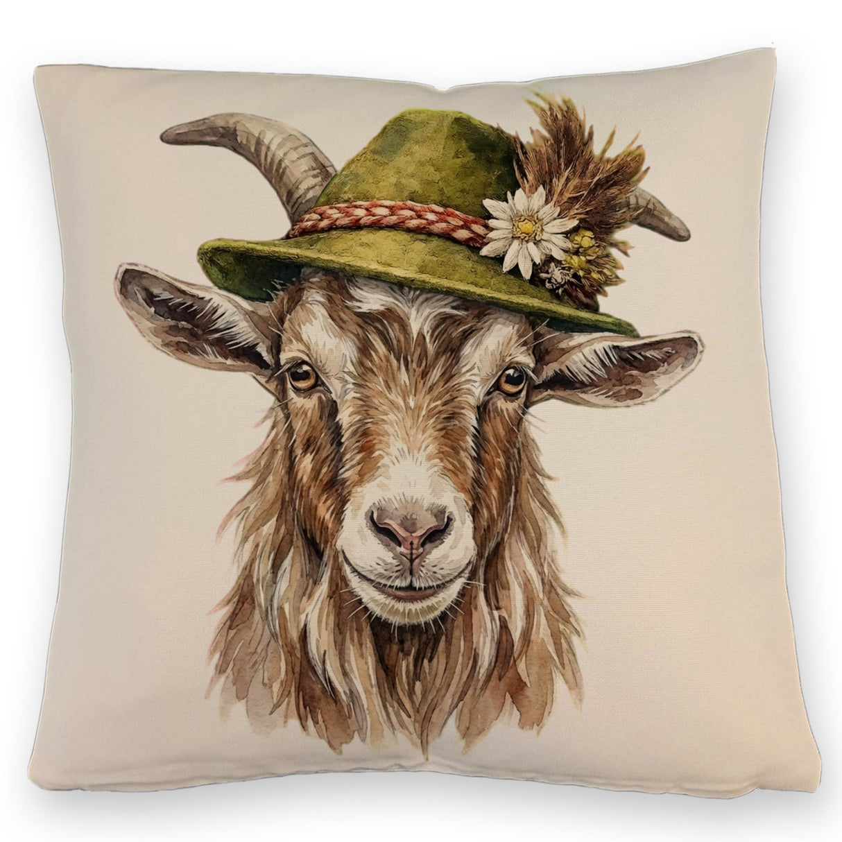 Ziege mit alpenländischem Trachtenhut Kissen