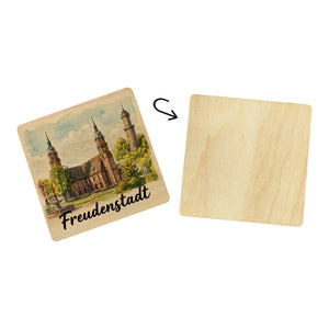 Freudenstadt Kirche 6er Set Untersetzer aus Holz Aquarell mit Schriftzug