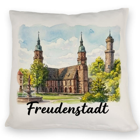 Freudenstadt Kirche Kissen Aquarell mit Schriftzug