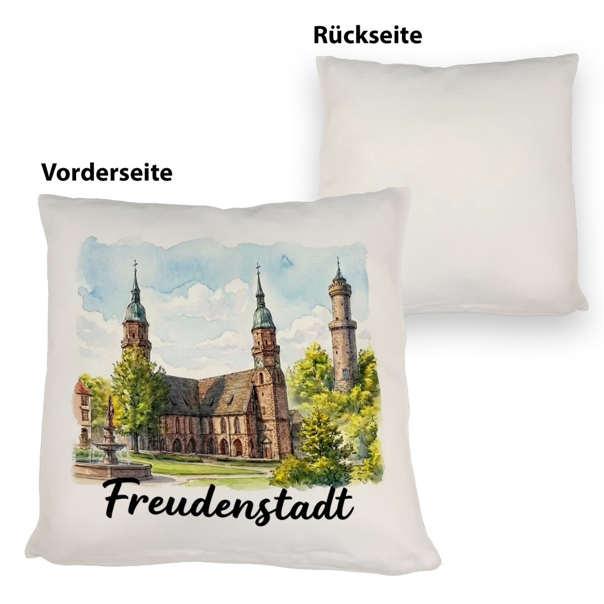 Freudenstadt Kirche Kissen Aquarell mit Schriftzug