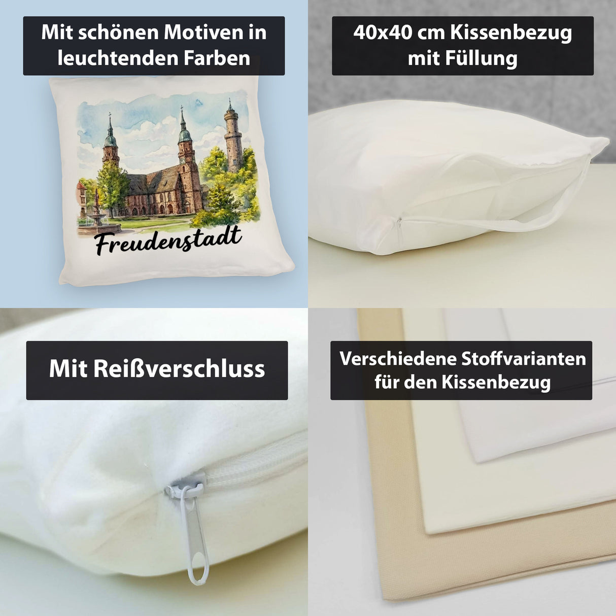 Freudenstadt Kirche Kissen Aquarell mit Schriftzug