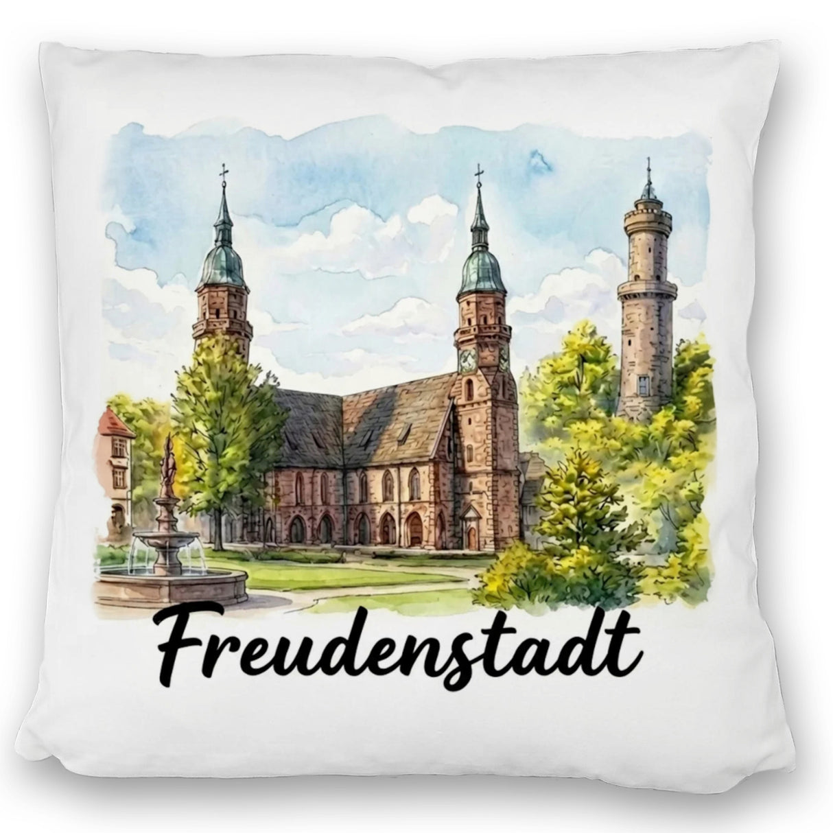 Freudenstadt Kirche Kissen Aquarell mit Schriftzug