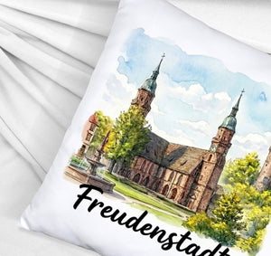 Freudenstadt Kirche Kissen Aquarell mit Schriftzug