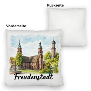 Freudenstadt Kirche Kissen Aquarell mit Schriftzug