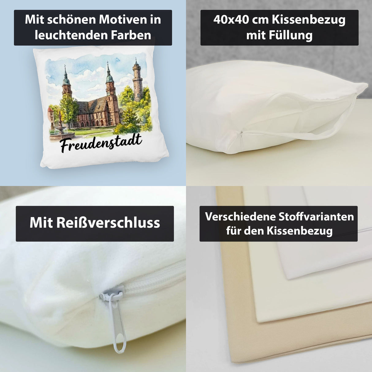 Freudenstadt Kirche Kissen Aquarell mit Schriftzug