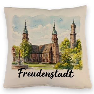 Freudenstadt Kirche Kissen Aquarell mit Schriftzug