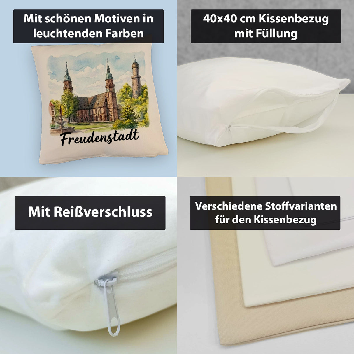Freudenstadt Kirche Kissen Aquarell mit Schriftzug