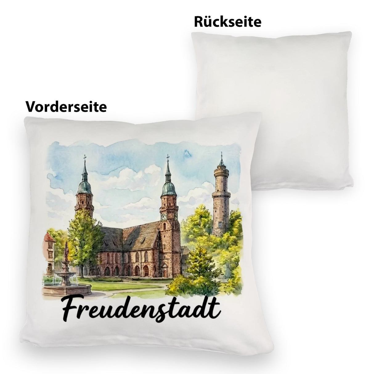 Freudenstadt Kirche Kissen Aquarell mit Schriftzug