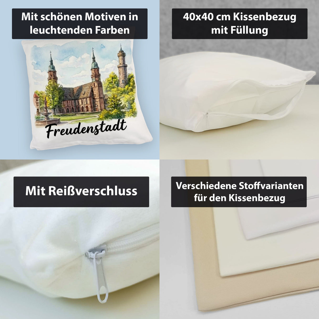 Freudenstadt Kirche Kissen Aquarell mit Schriftzug
