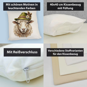 Schaf mit alpenländischem Trachtenhut Kissen