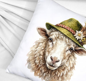 Schaf mit alpenländischem Trachtenhut Kissen