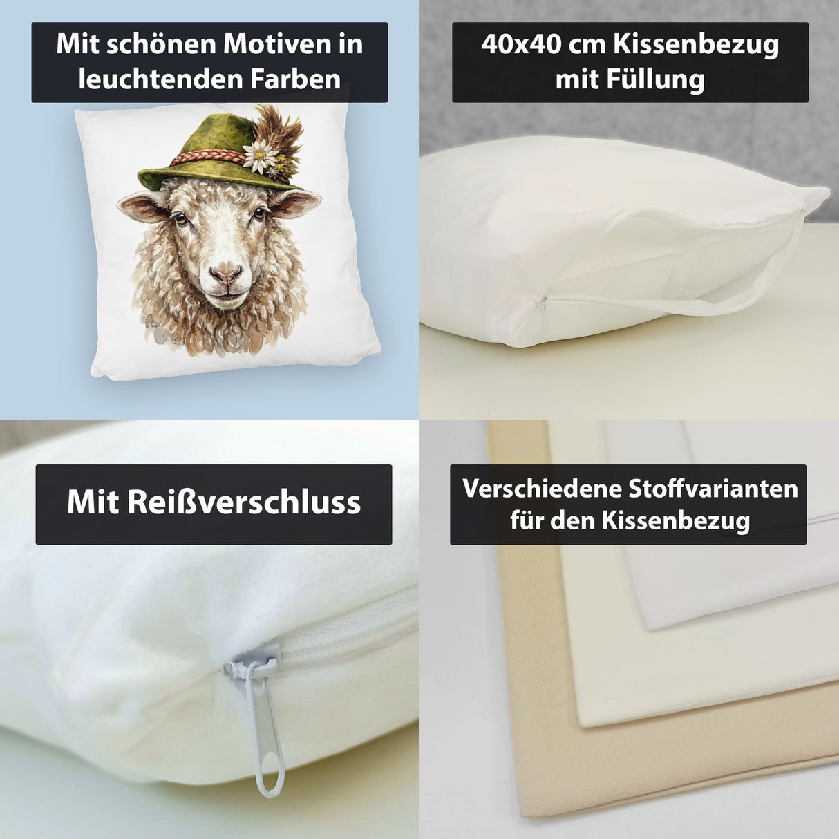 Schaf mit alpenländischem Trachtenhut Kissen