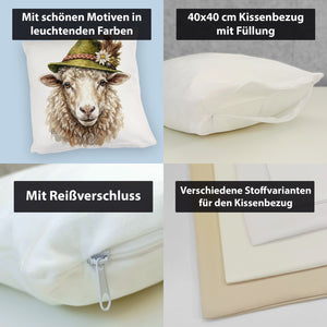 Schaf mit alpenländischem Trachtenhut Kissen