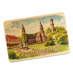 Aquarell Freudenstadt Postkarte aus Holz mit Kirche