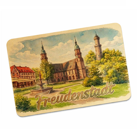 Aquarell Freudenstadt Postkarte aus Holz mit Kirche