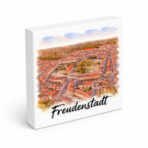 Freudenstadt Holzbild in 10x10 cm zum Stellen oder Aufhängen Luftbild Aquarell