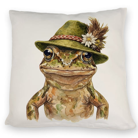 Grasfrosch mit alpenländischem Trachtenhut Kissen
